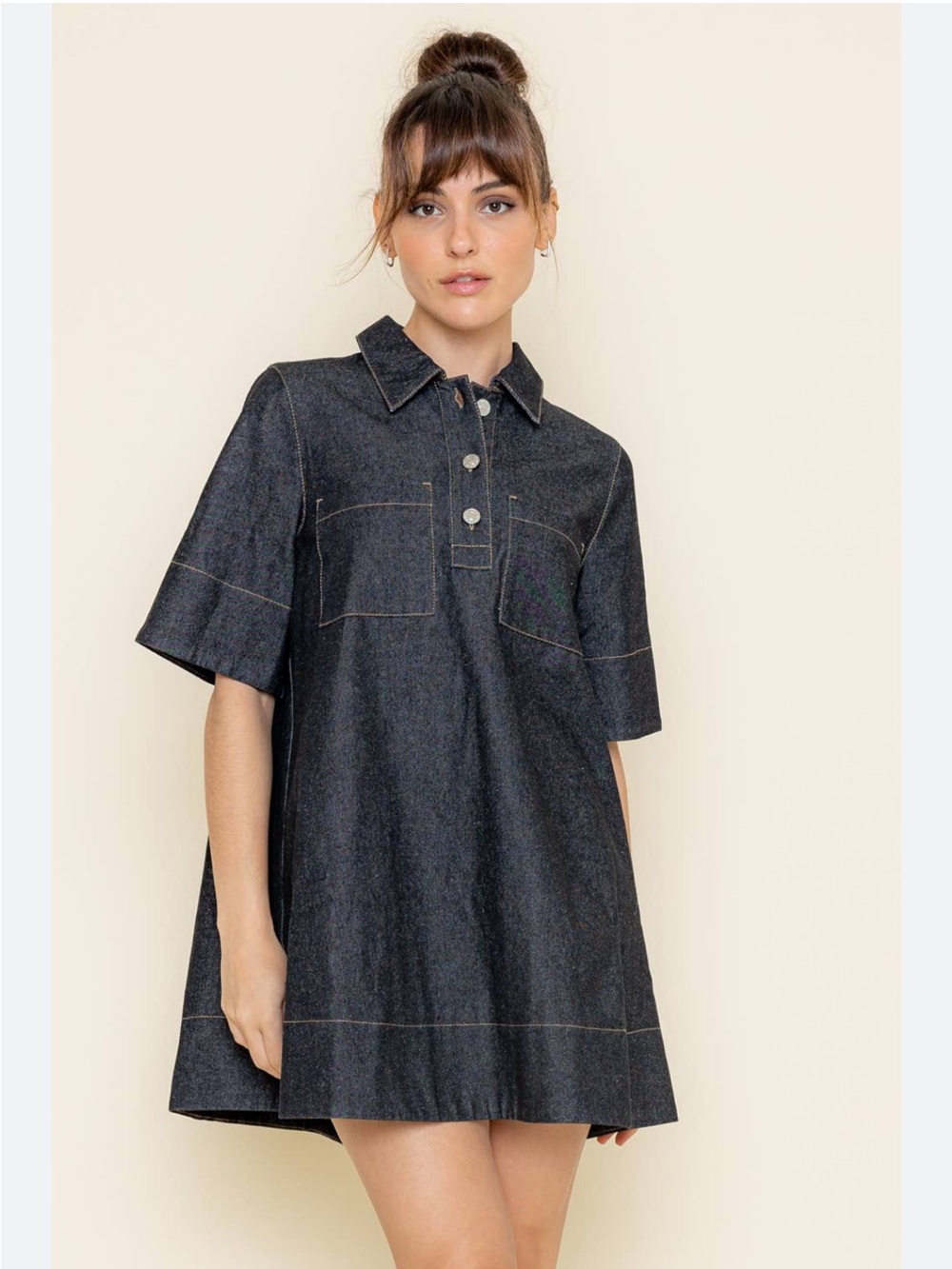 Aligne Denim Polo Mini Dress in Dark Indigo-Sz 10